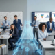 Imagen dividida que contrasta a un equipo de ventas frustrado lidiando con procesos manuales en papel, frente a un equipo comercial moderno y productivo gestionando su embudo en pantallas interactivas, representando la exitosa adopción de tecnología y CRM.